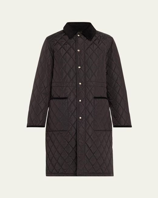 Burberry Black Corduroy-Collar Quilted Long Jacket