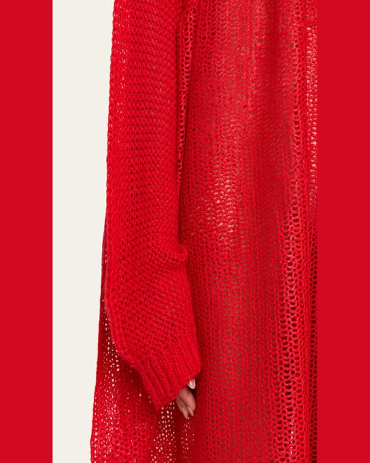 Issey Miyake Red Long-Sleeve Sculpted Knit Maxi Dress