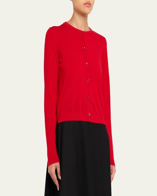 Jason Wu Red Long-Sleeve Merino Wool Crewneck Cardigan