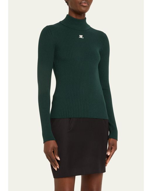 Courreges Green Turtleneck Long-sleeve Rib Sweater