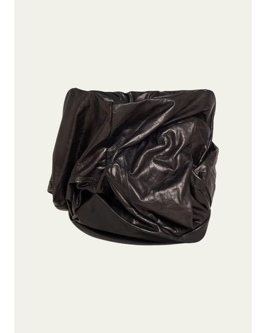 Rick Owens Black Strapless Ruched Leather Bustier Top