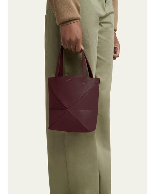 Loewe Purple Puzzle Fold Mini Tote Bag In Shiny Leather