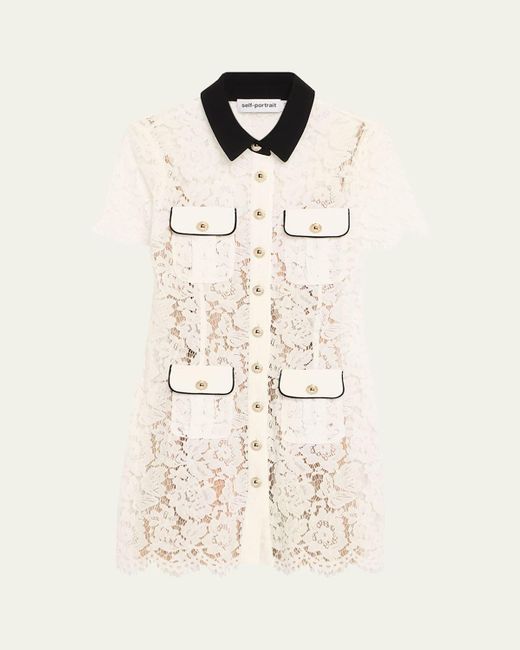 Self-Portrait Natural Floral Lace Mini Shirtdress