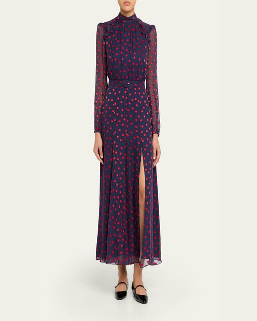 Saloni Purple Jacqui-B Belted Floral Silk Midi Dress