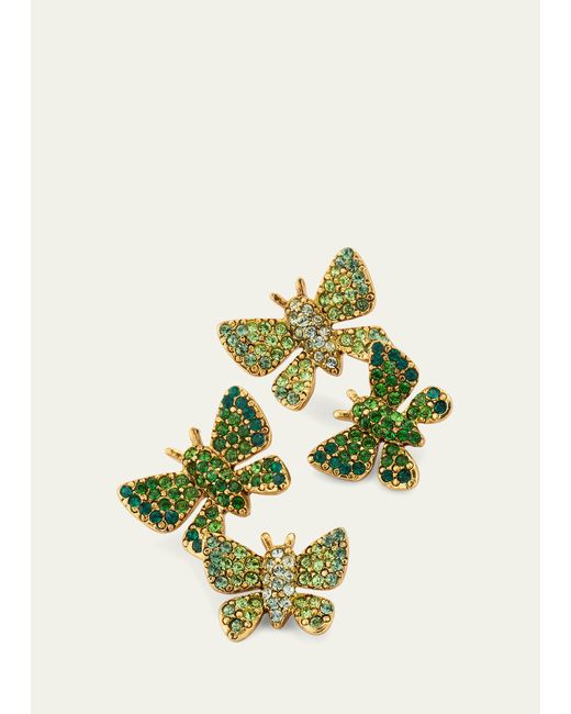Oscar de la Renta Green Double Crystal Butterfly Earrings
