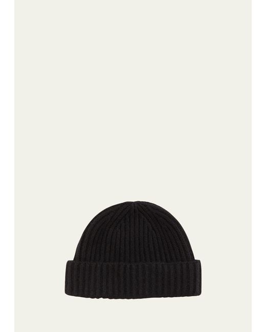 Bergdorf Goodman Black Rib-knit Cashmere Beanie Hat for men