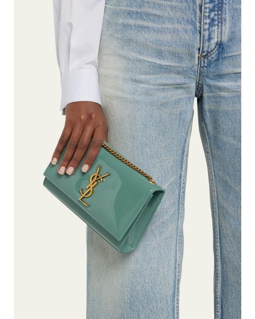 Saint Laurent Green Kate Small Ysl Crossbody Bag In Patent Leather