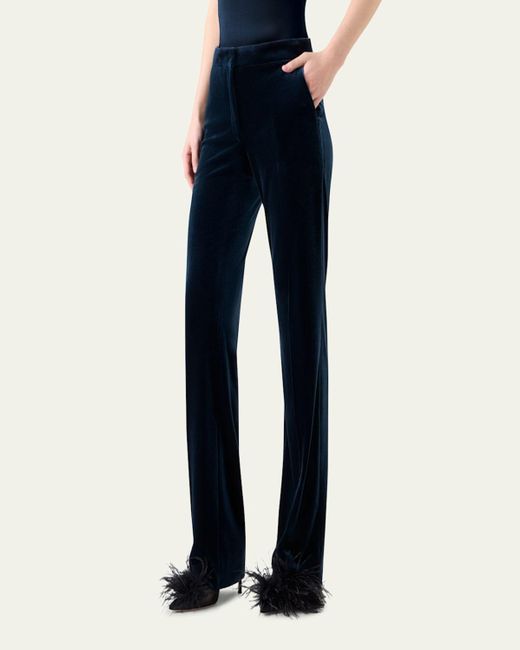 Akris Blue Carl Techno Velvet Stretch Straight-Leg Pants