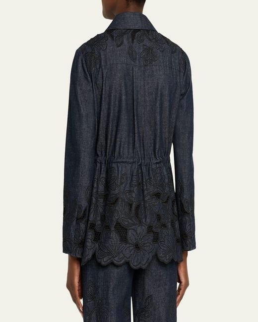 Veronica Beard Blue Kiki Embroidered Chambray Jacket