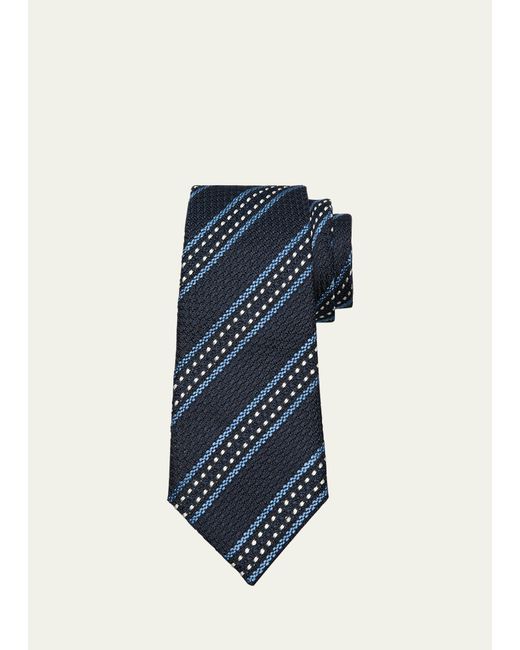 Zegna Blue Silk Jacquard Stripe Tie for men