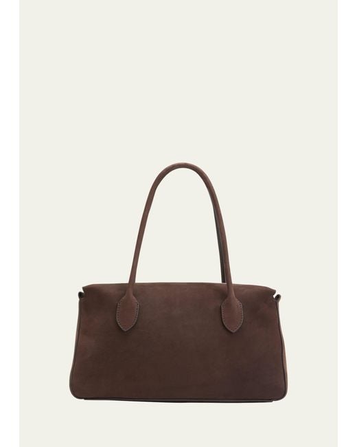 The Row Brown East-west Top-handle Bag In Nubuck Leather