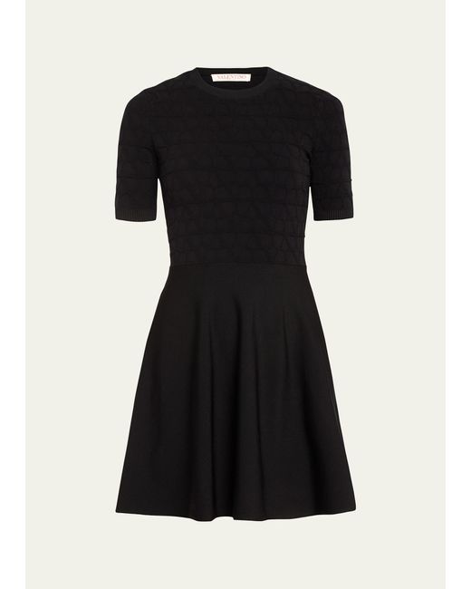 Valentino Garavani Black V Logo Knit Short Sleeve Mini Dress
