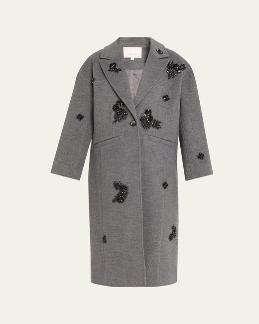 Cinq À Sept Gray Gravis Crystal Ivy Mid-Length Coat