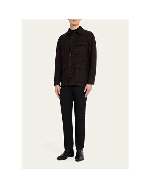 Brioni Black Wool Herringbone Overshirt for men