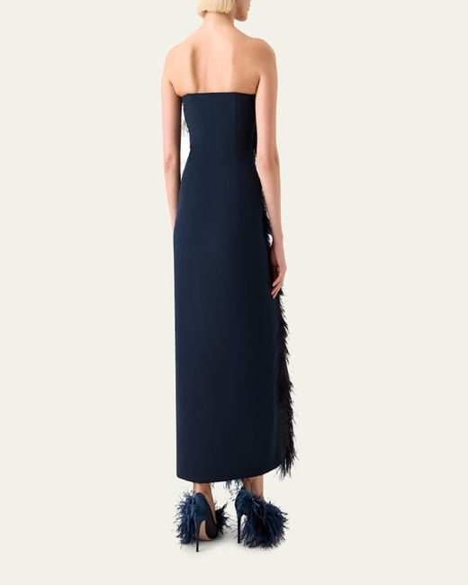 Akris Blue Strapless Ostrich Feather Gown