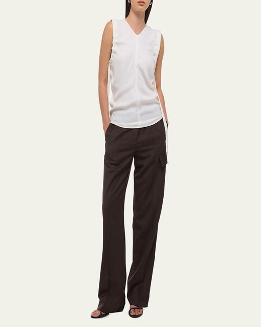 Helmut Lang Natural Ruched Sleeveless Top