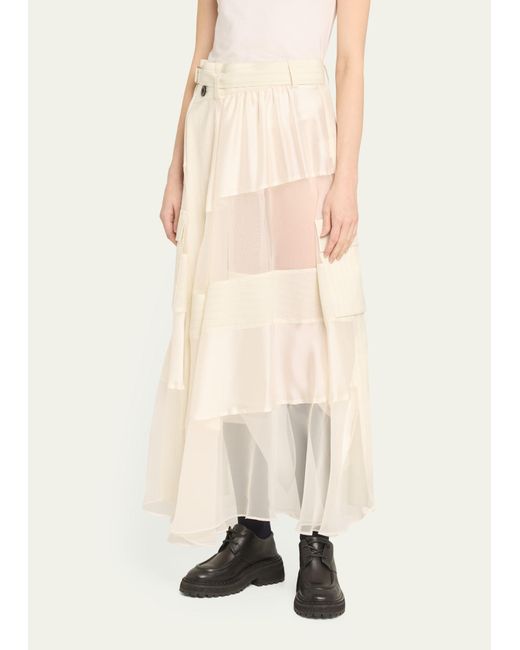 Sacai Natural Long Belted Chalk Stripe Skirt