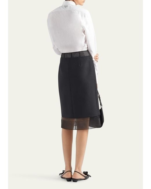 Prada Black Wool Pencil Midi Skirt With Crinoline