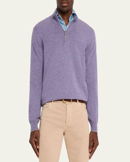 Brunello Cucinelli Red Cashmere Quarter-Zip Sweater for men