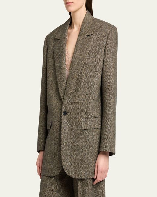 Saint Laurent Brown Herringbone Wool Single-Breasted Jacket