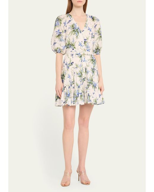 Veronica Beard Natural Dewey Floral Button-front Mini Dress