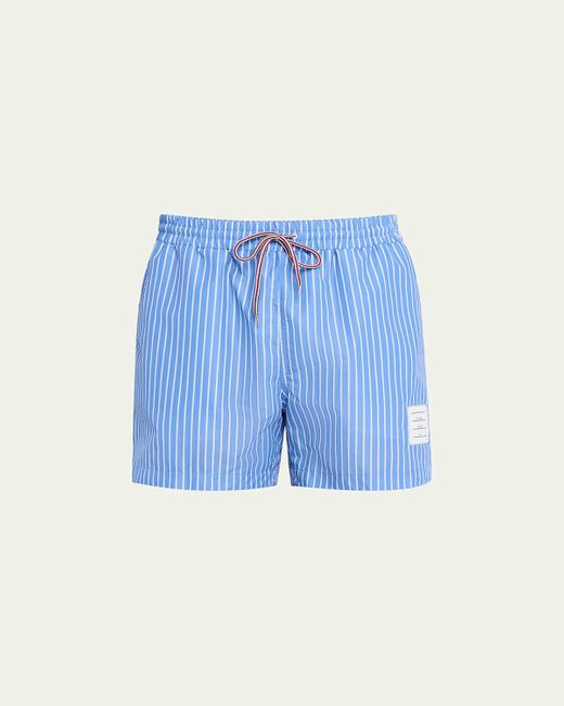Thom Browne Blue Nylon Pinstripe Swim Trunks for men