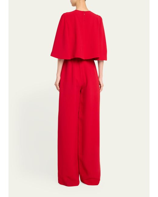 Andrew Gn Red Cape Wide-leg Belted Jumpsuit