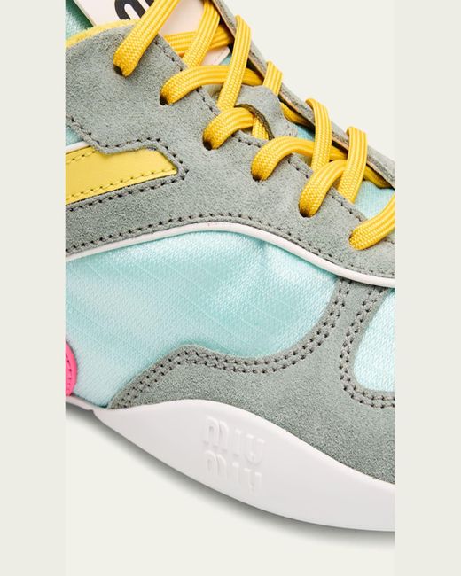 Miu Miu Natural Colorblock Nylon Tech Runner Sneakers