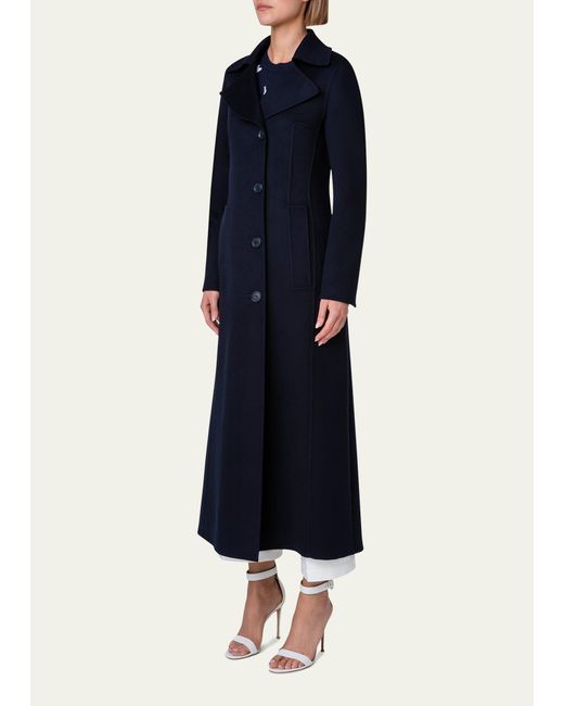 Akris Blue Cashmere Double-face Single-breasted Long Coat