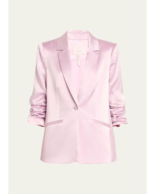 Cinq À Sept Pink Kylie Scrunched-sleeve Satin Blazer