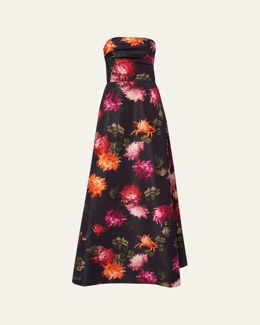 Carolina Herrera Red Floral-Print Strapless A-Line Gown