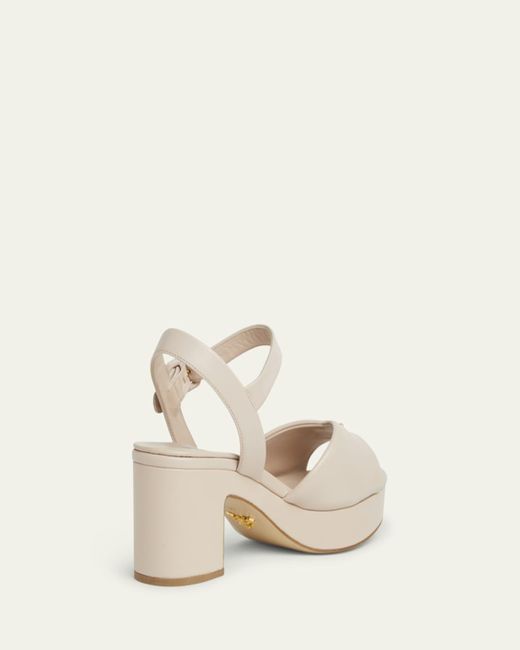 Prada White Soft Nappa Ankle Strap Platform Sandals