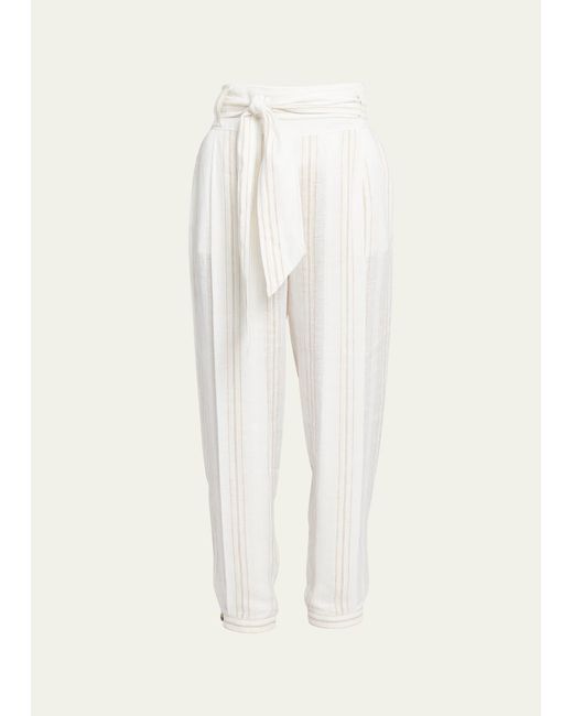 Loro Piana White Gustel New Summertime Line Belted Flax Pants