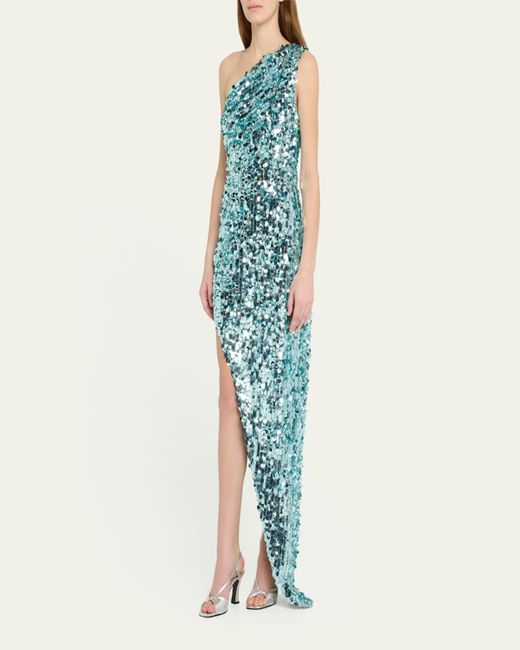 Bronx and Banco Blue Farah One-Shoulder Sequin Gown