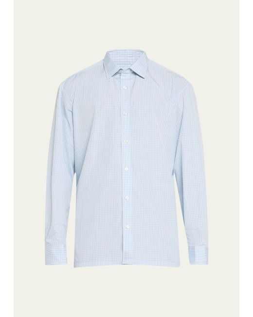 Charvet Blue Cotton Mini Check Sport Shirt for men