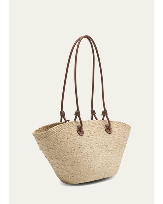Loewe Natural X Paula's Ibiza Anagram Small Basket Bag In Iraca Palm With Leather Handles