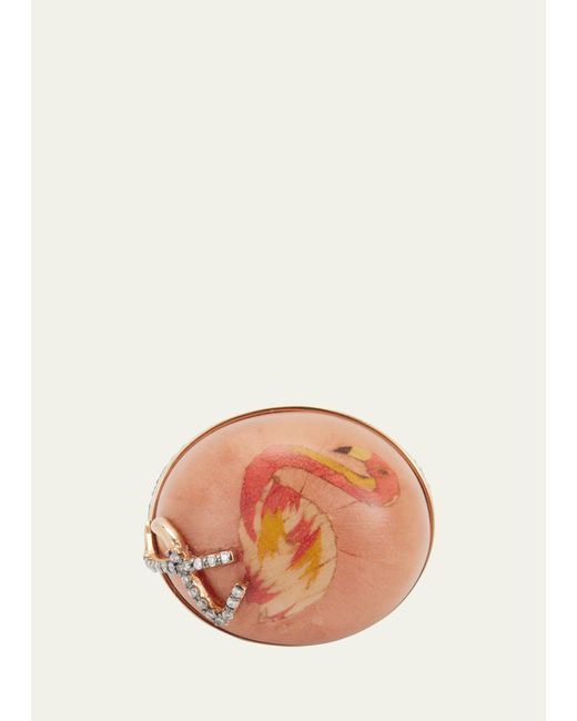 Silvia Furmanovich Pink Rose Gold Marquetry Flamingo Ring With Brown Diamonds