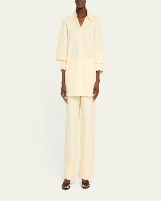 Totême  Natural Raw-Edge Raglan-Sleeve Button-Down Shirt