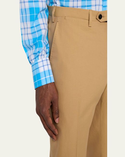 Kiton Natural Flat-Front Twill Pants for men