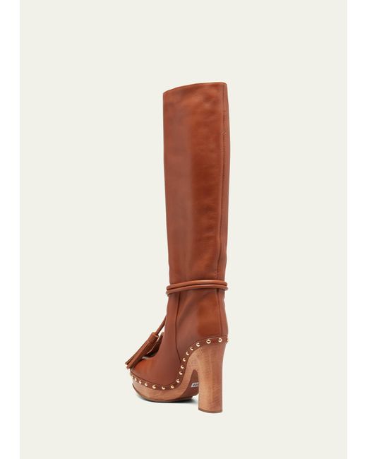 Gluren pantoffel Beweging Ulla Johnson Elin Tassel Tall Clog Boots in Brown | Lyst