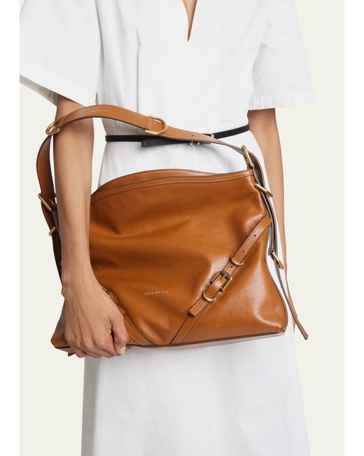 Givenchy Natural Voyou Medium Shoulder Bag In Shiny Tumbled Leather