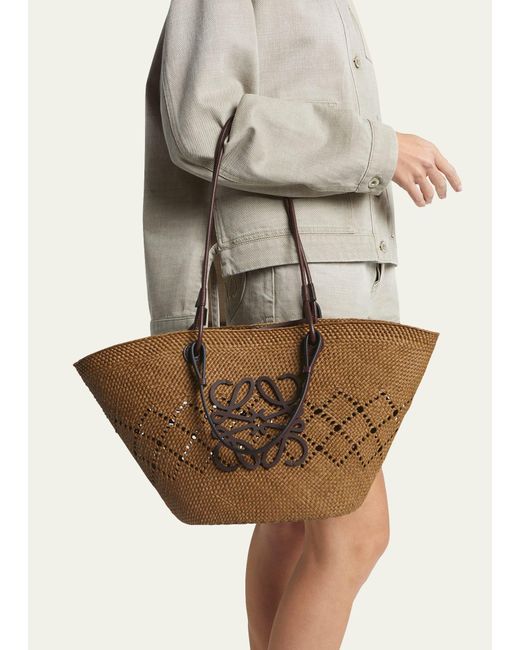 Loewe Natural X Paula's Ibiza Medium Anagram Basket Tote Bag In Iraca Palm With Leather Handles