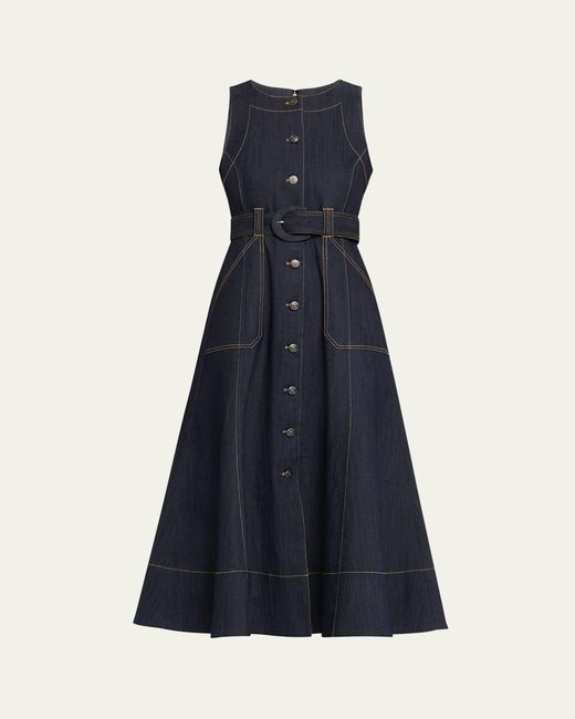 Cinq À Sept Blue Cezanne Belted Denim Midi Dress