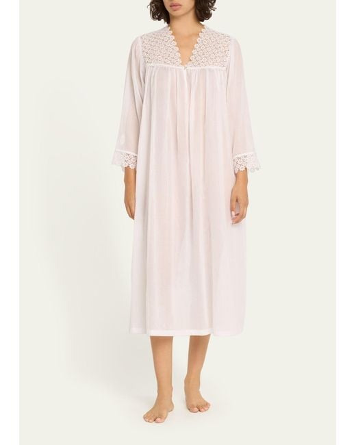 Celestine White Luise 3 Ruched Floral Lace & Cotton Nightgown