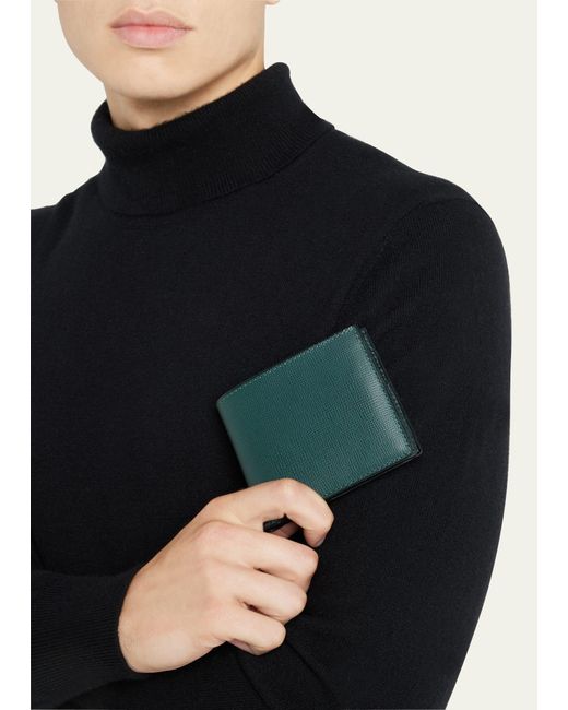 Valextra Green Leather V-cut Bifold Wallet for men