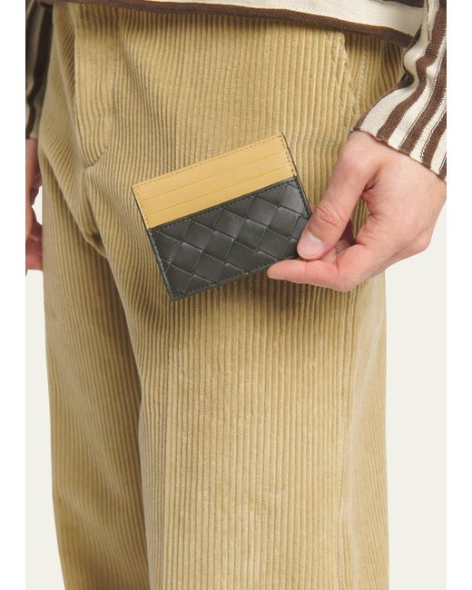 Bottega Veneta Natural Bicolor Intrecciato Leather Card Holder for men