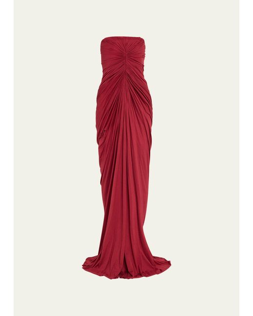 Rick Owens Red Radiance Bustier Strapless Ruched Gown