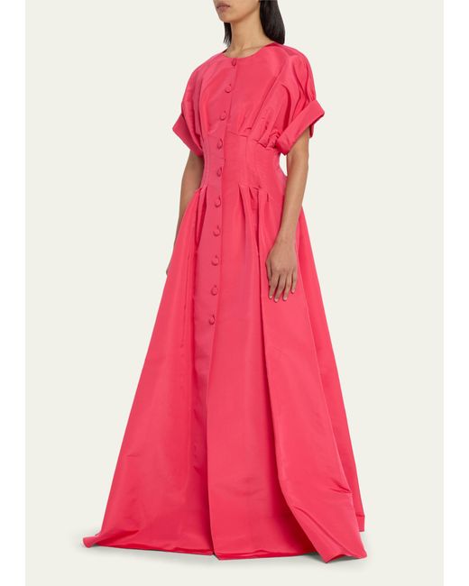 Carolina Herrera Pink Corset-waist Short-sleeve Button-front Gown