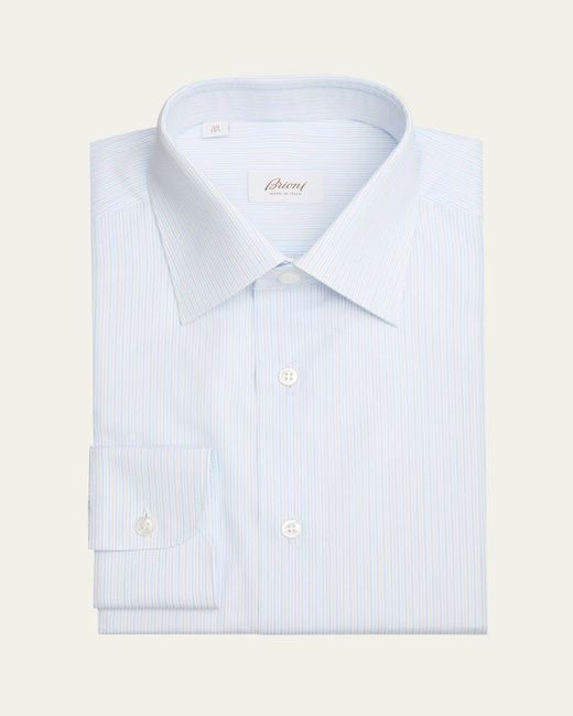 Brioni Blue Cotton Multi-Stripe Dress Shirt for men