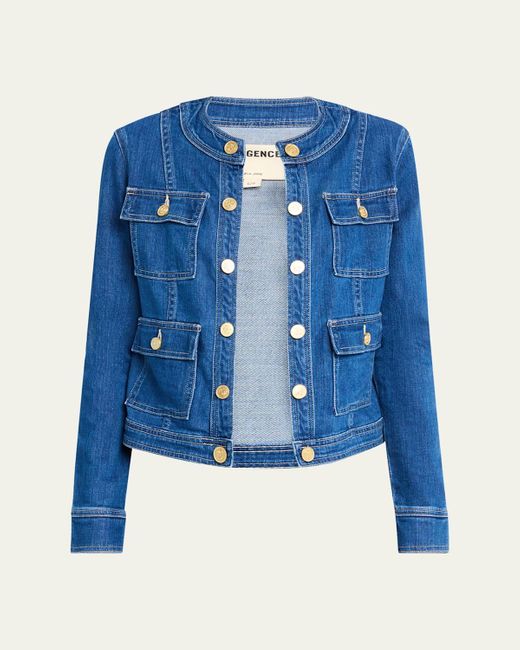 L'Agence Blue Yari Faded Collarless Denim Jacket
